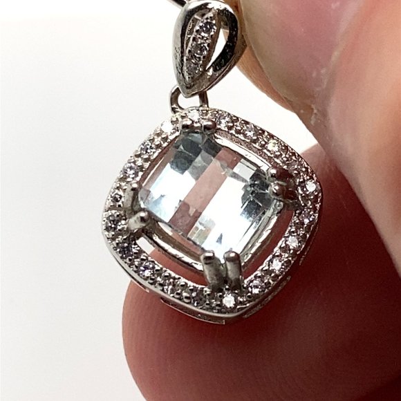 Aquamarine 1.50ct White Gold Solid Silver Pendant - Picture 3 of 7